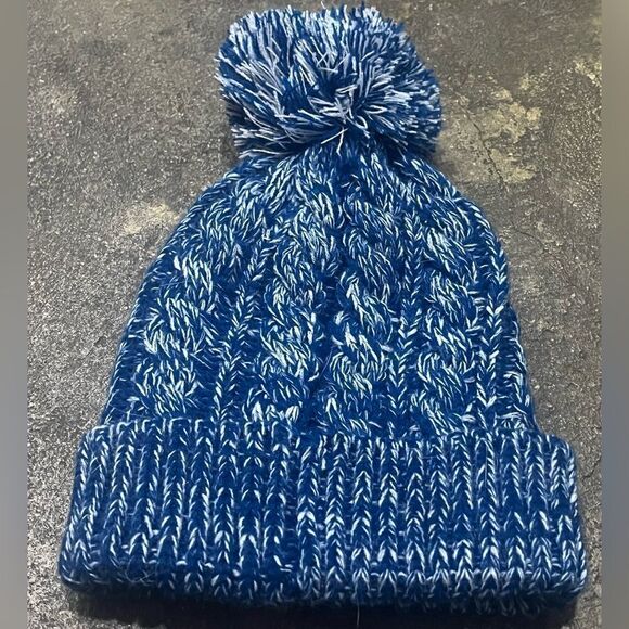 GERTEX BLUE & WHITE KNIT BEANIE MARLED TWEED POM POM WINTER HAT ONE SIZE - Picture 4 of 10